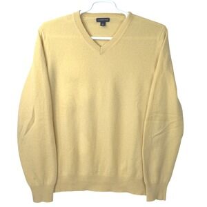 Lands' End V-Neck Cashmere Sweater Yellow Mens L/T Tall‎ Preppy Old Money